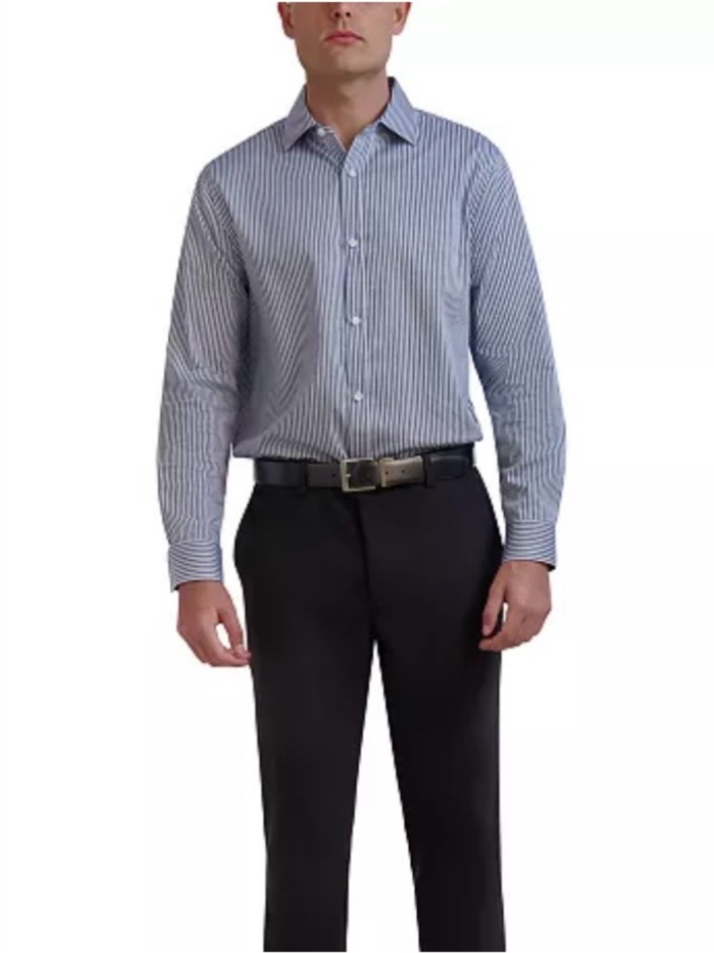 Karl Lagerfeld Navy and White Vertical Stripe Dress Shirt